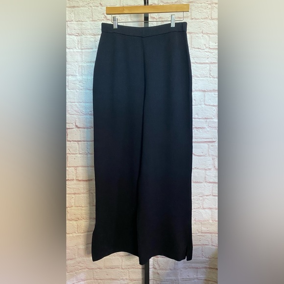 ST. JOHN EVENING MARIE GRAY Black Elastic Waist Pants W Leg Slits Sz 10 - Picture 1 of 5